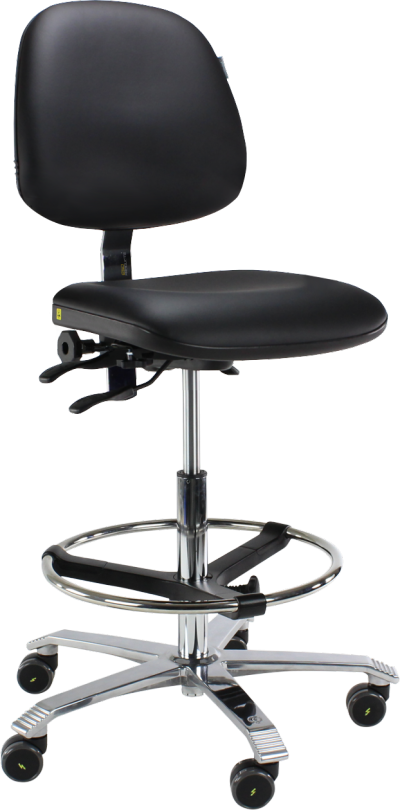 Ergo 2302 ESD Cleanroom Chair with Adjustable Seat Angle Seat Slider Soft Castors Brake Loaded ESD Black Leather K07 ESD